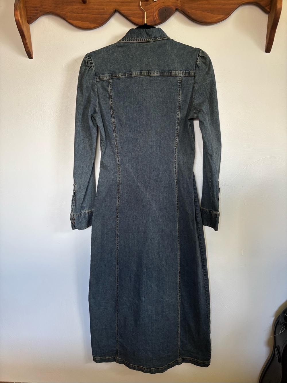 JACOB Denim Maxi Dress Snap Front Fitted Stretch Western Y2K Size 3/4 - Picture 7 of 10